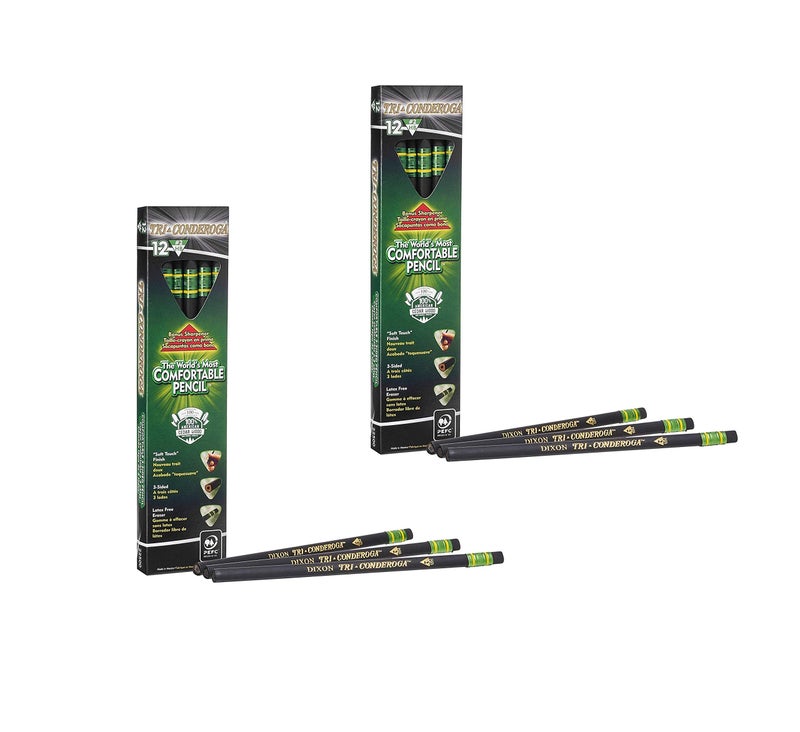 Dixon Tri-Conderoga Triangular #2 Pencils, Wood-Cased, Black, 2 Packs of Pack of 12 (22500) (Bundle) - Image 1